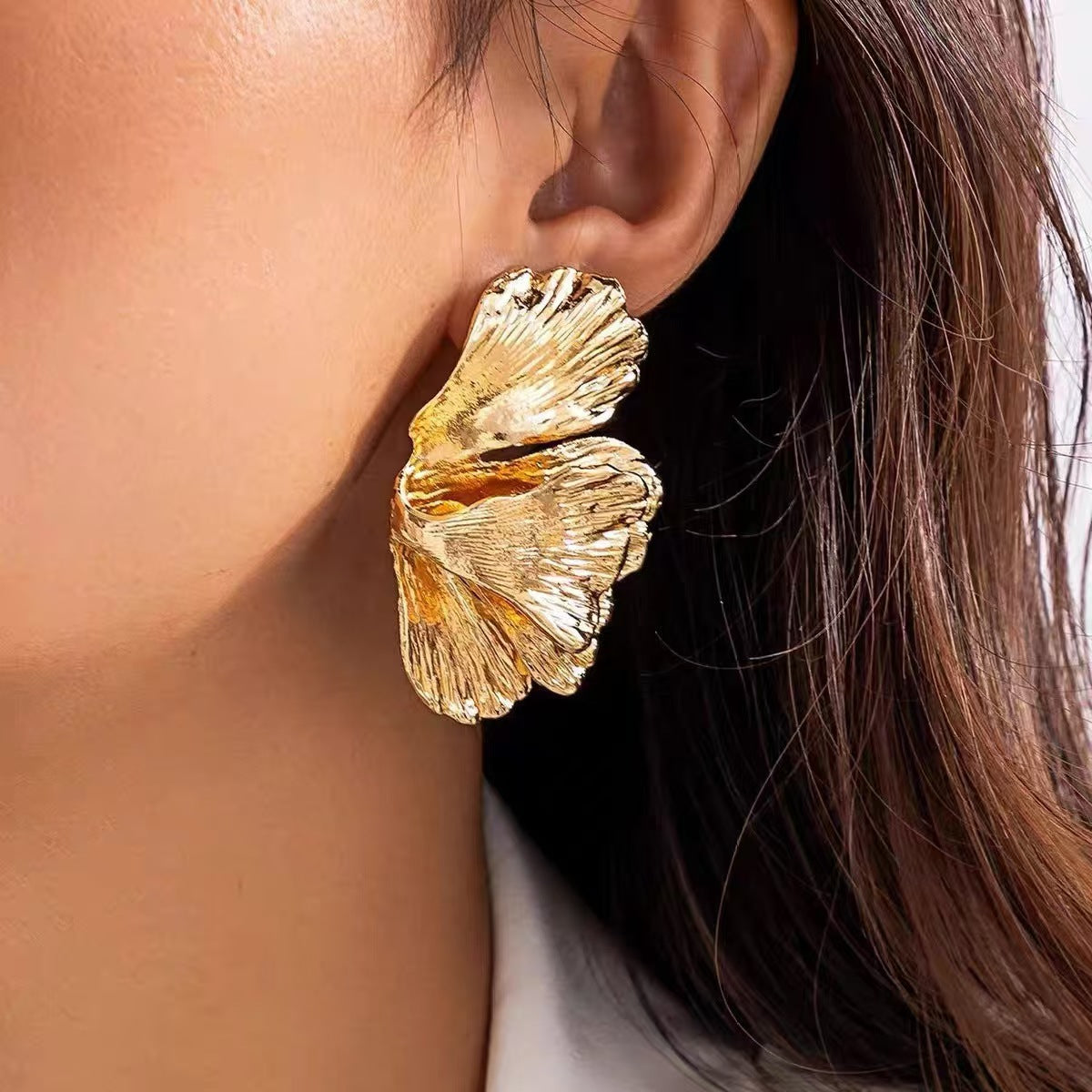 Chic alloy earrings close-up view