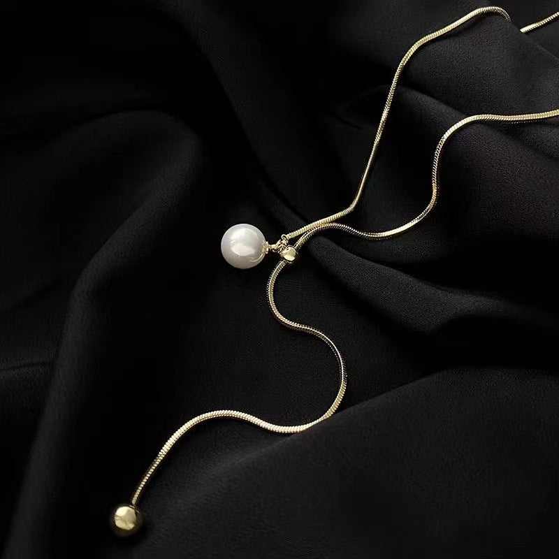 Elegant Pull-Down Pearl Long Necklace Image 10