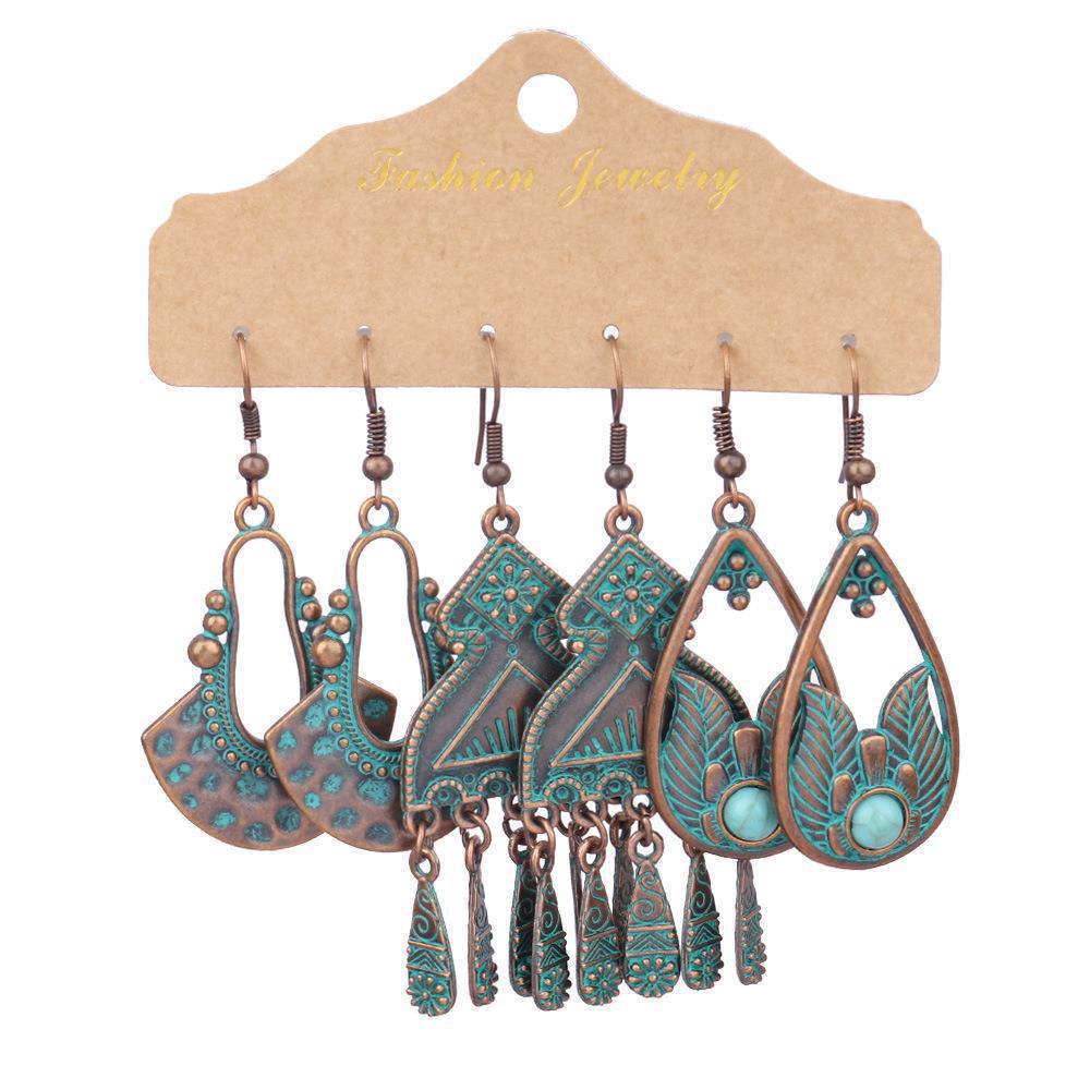 geometric earrings styled with vintage apparel
