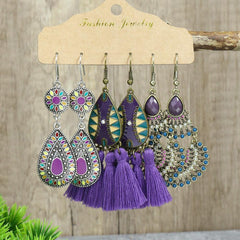 image of vintage bohemian earrings in purple with tassels