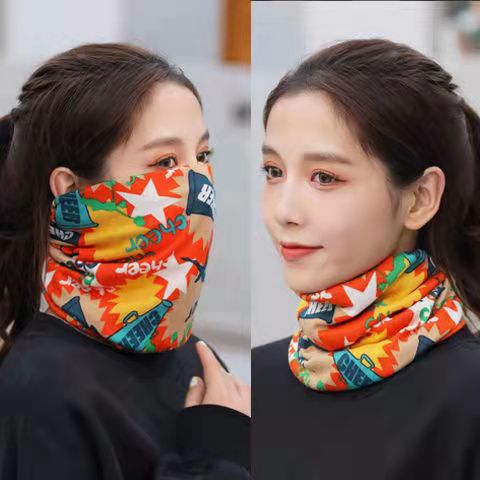 Scarf worn by a model outdoors