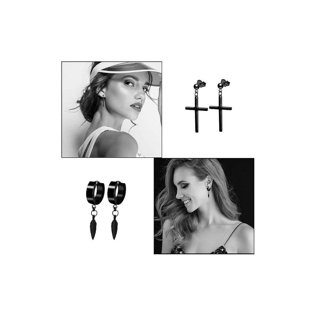 Stylish geometric earrings with a black finish image 4