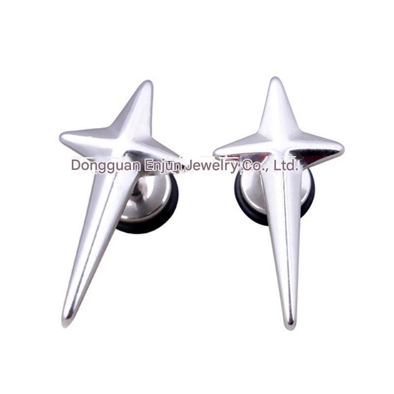 Trendy titanium steel cross earrings in gold colour