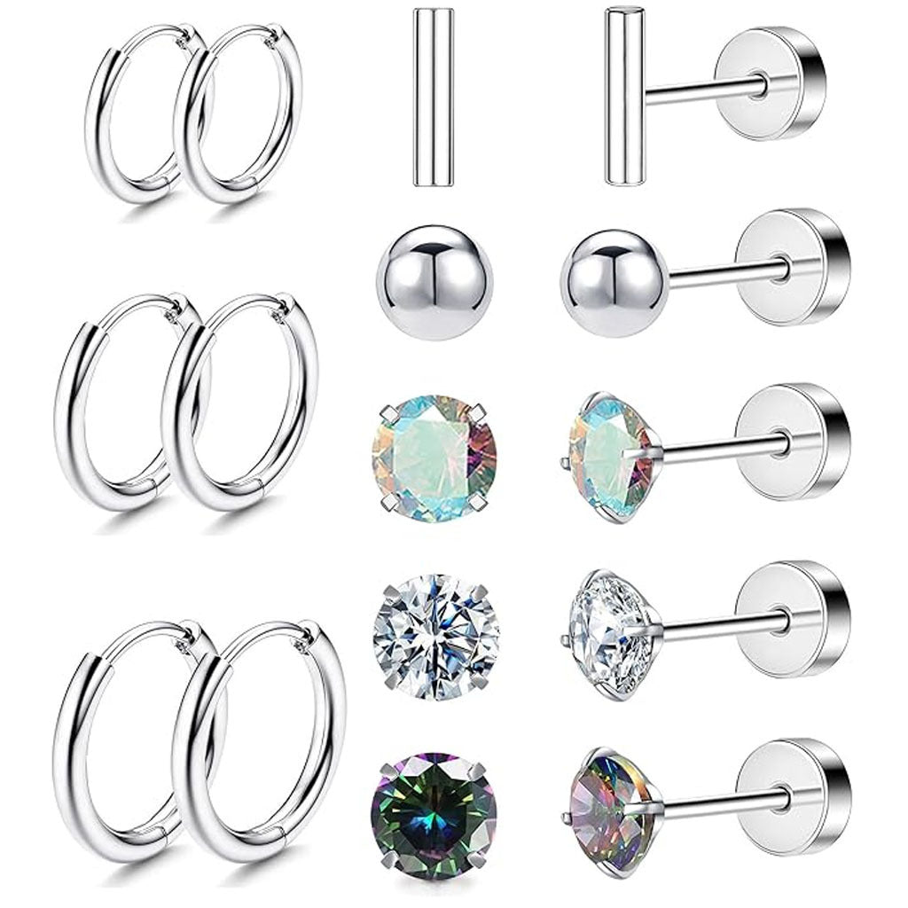 Stylish Stainless Steel Geometric Earrings Set Image 3