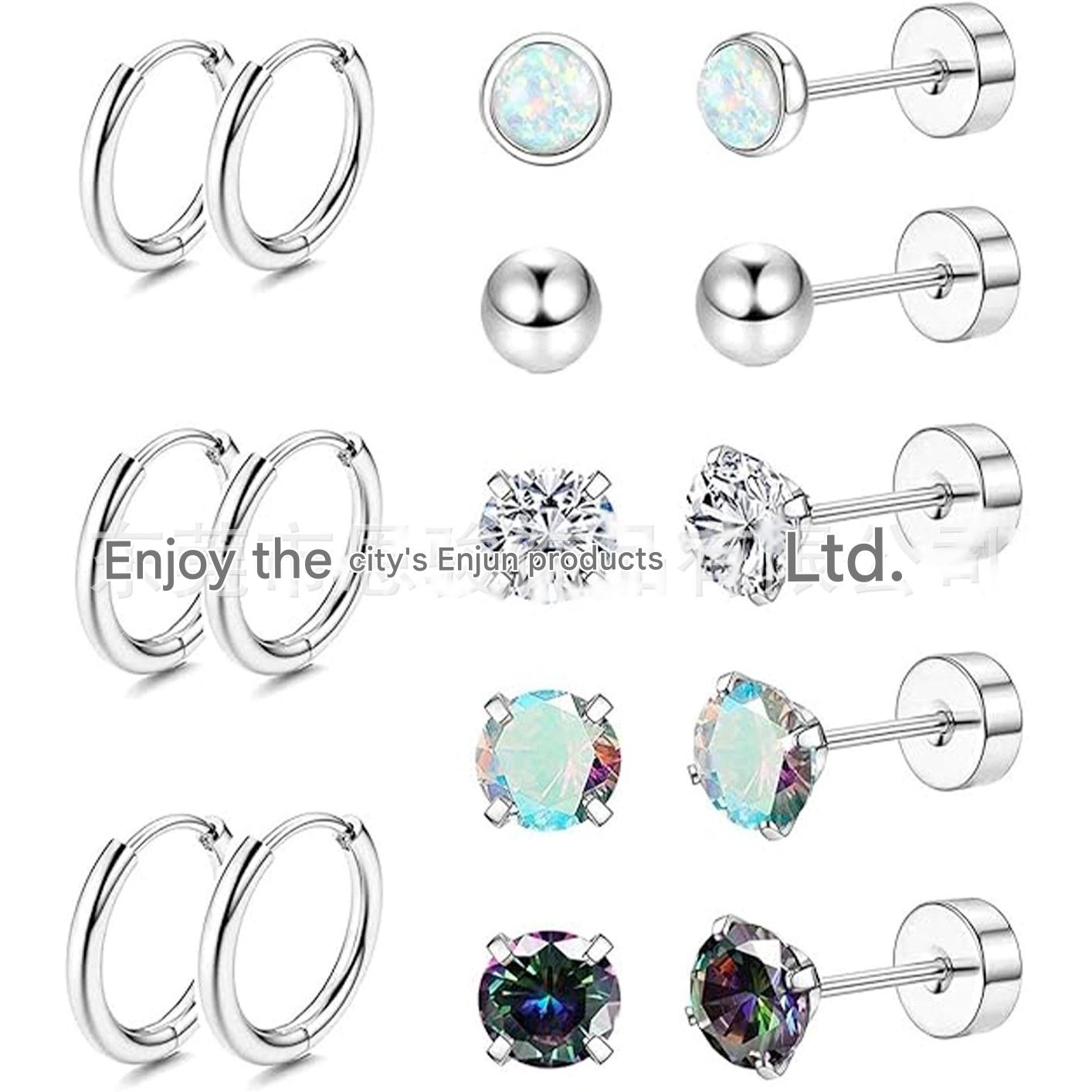Stylish Stainless Steel Geometric Earrings Set Image 3