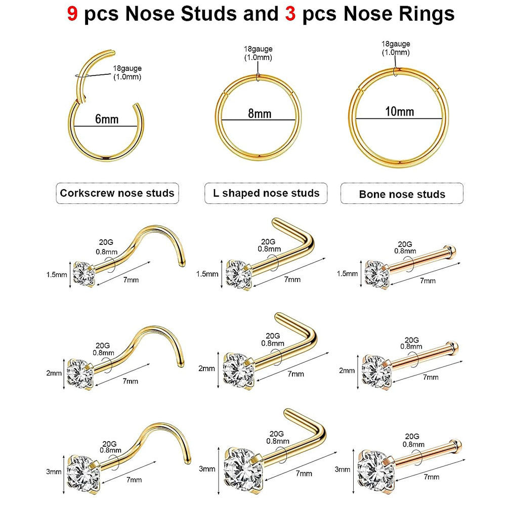Complete collection of zirconia nose studs