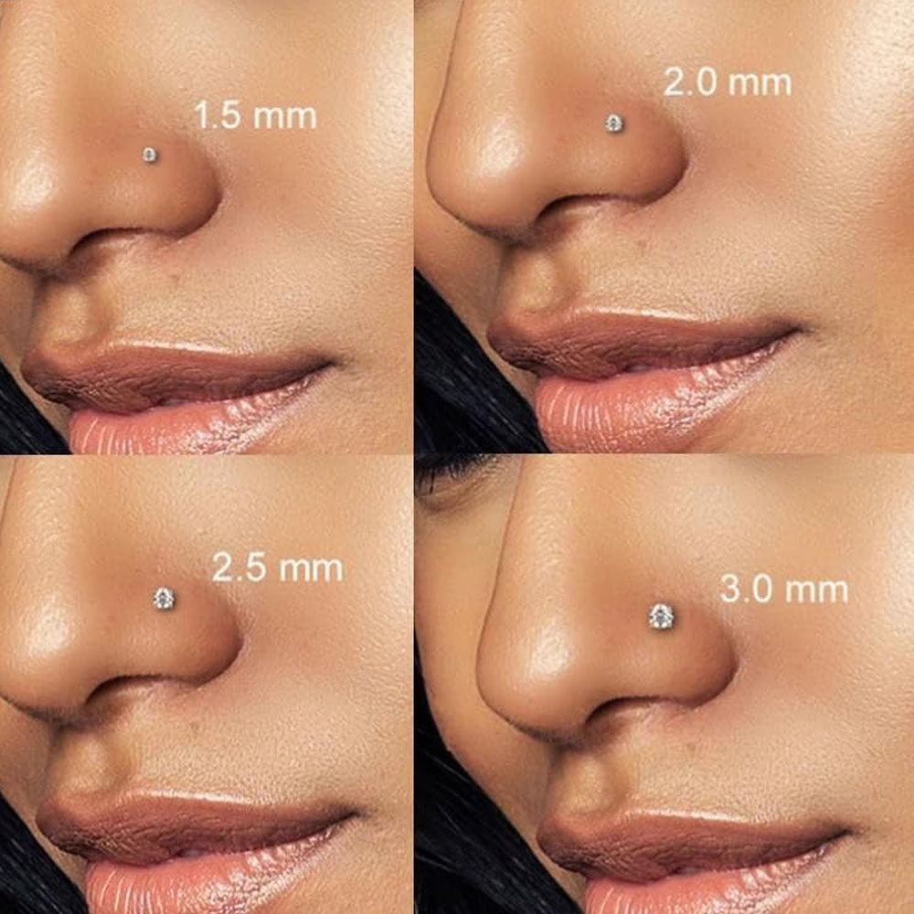 Different styles of nose studs in a set