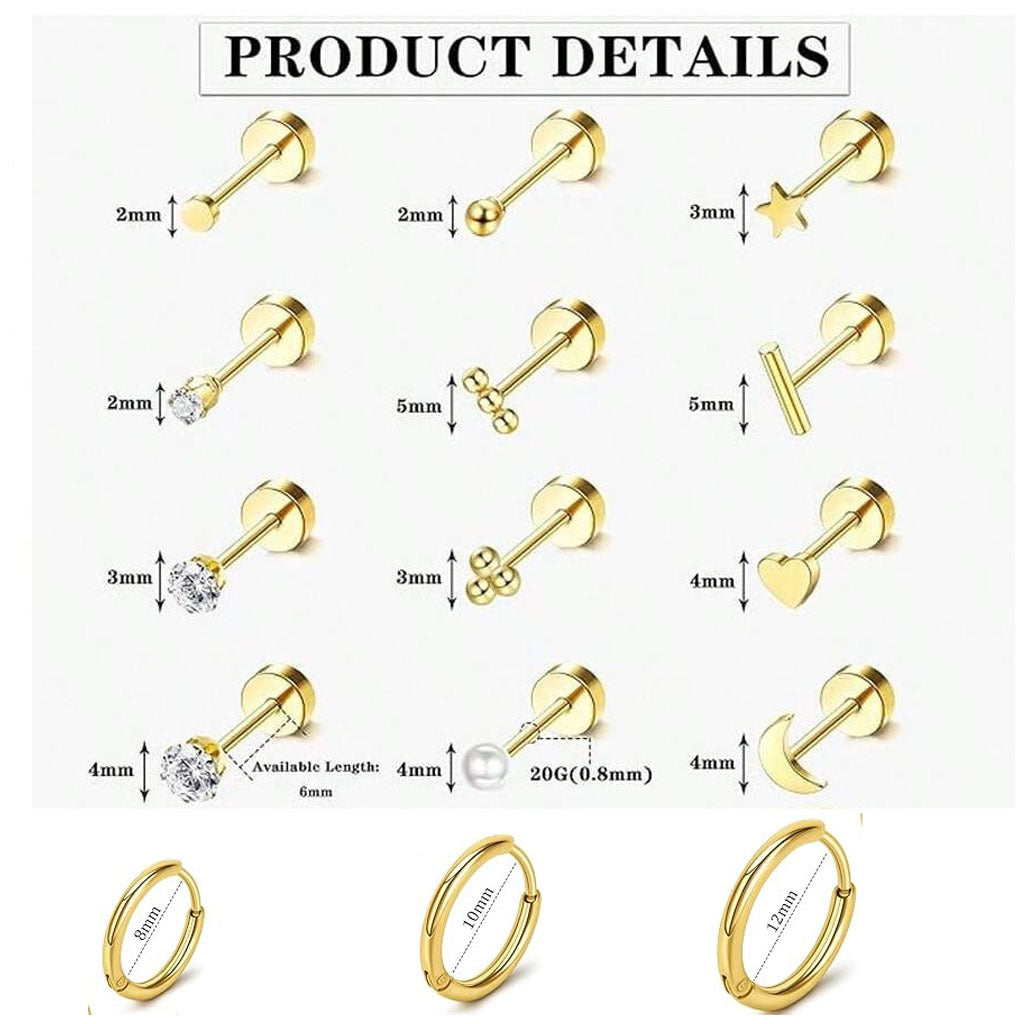 Different colour options for stainless steel earrings set