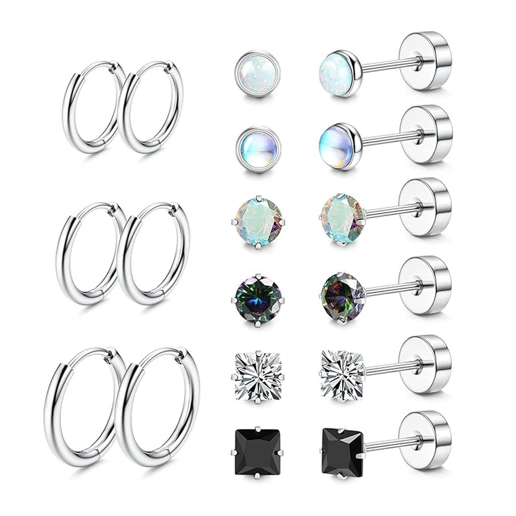 Zirconia stud earrings set displayed on a white background