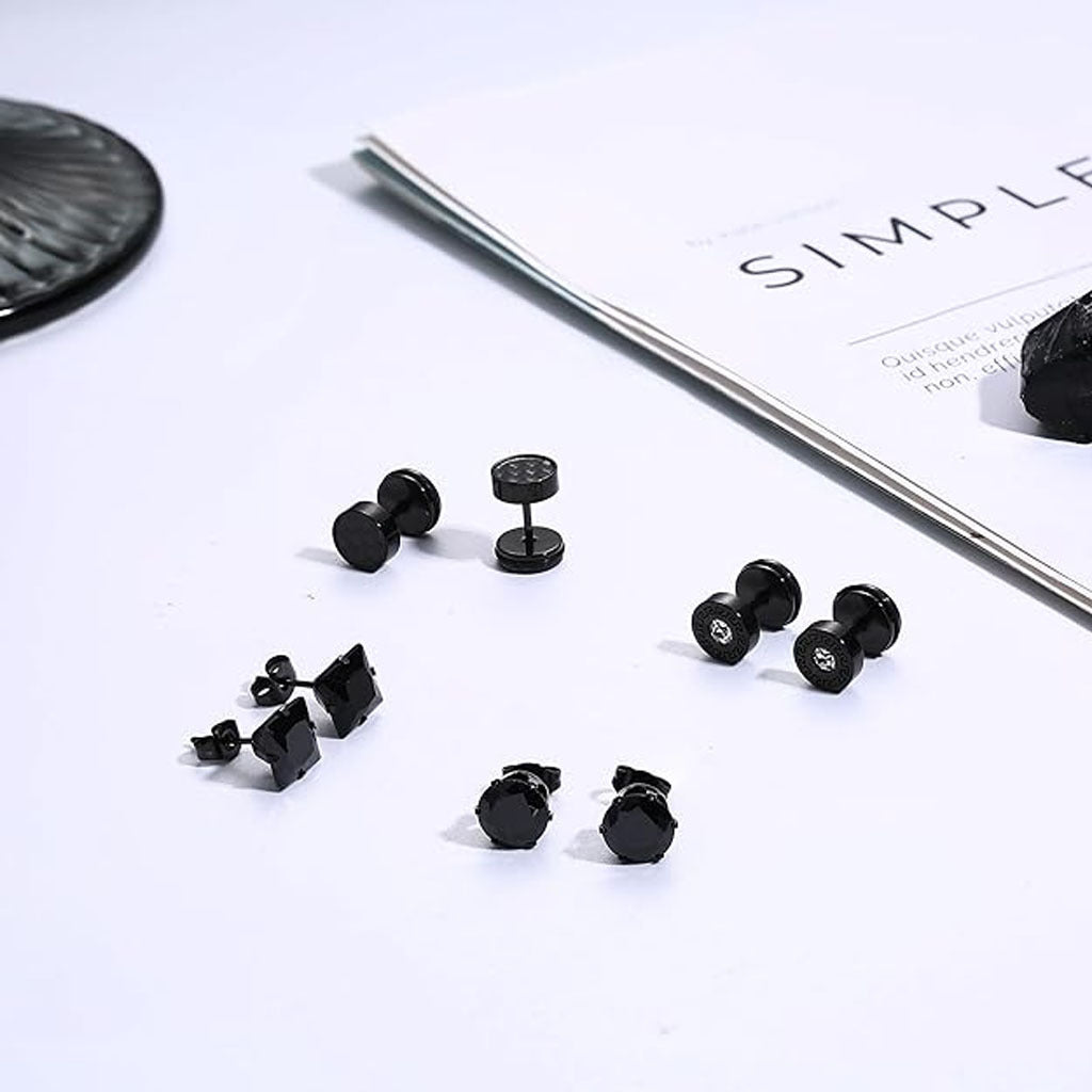 Geometric design black earrings for everyday use