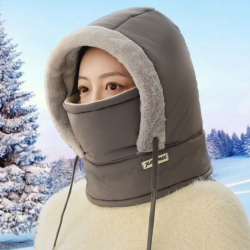 Light grey ear-covering winter hat