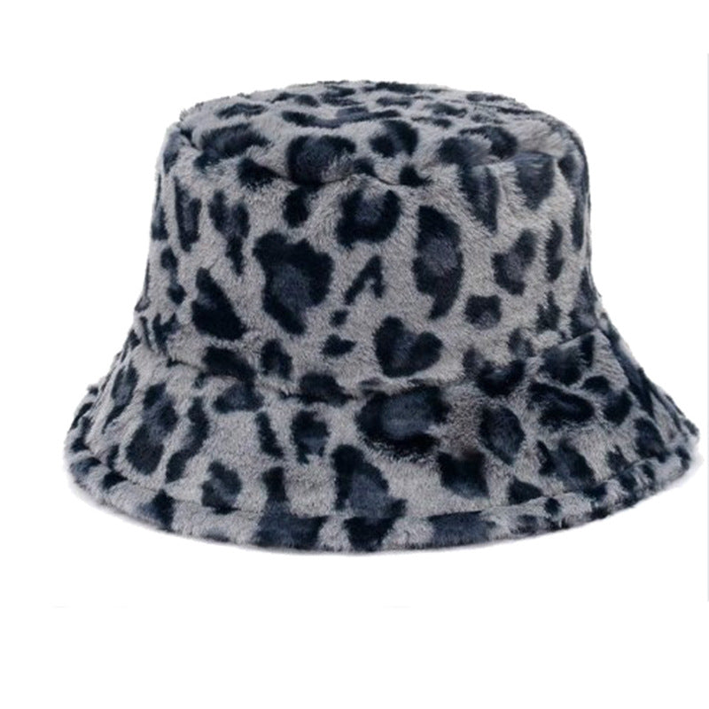 leopard print winter fisherman hat front view