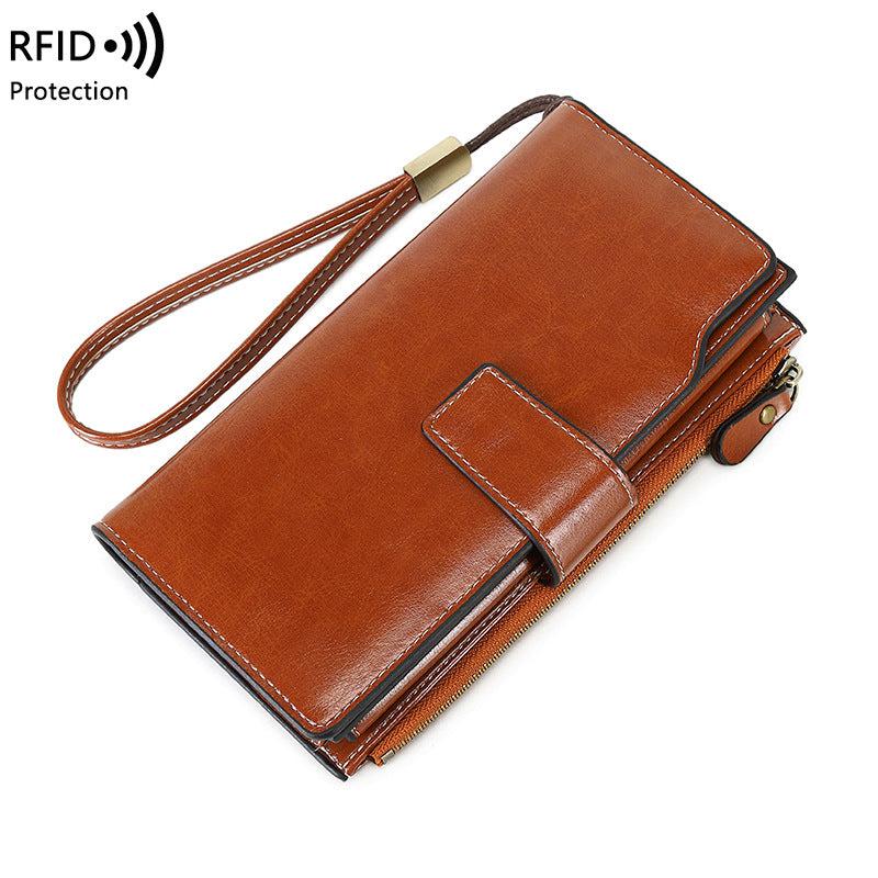 Stylish PU Leather Long Wallet in Vintage Brown