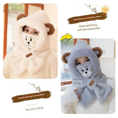 Girls wearing cute bear hat in winter