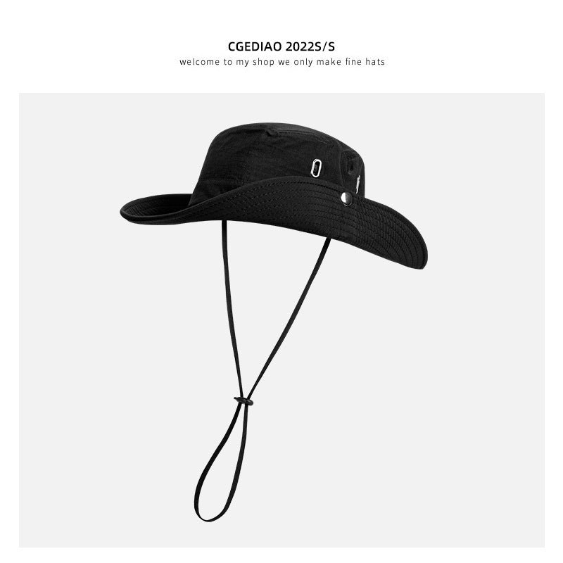 black wide brim summer cowboy hat