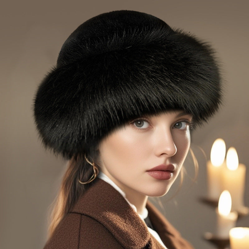 Stylish black knitted hat for women in winter