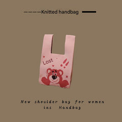 Overhead view of a stylish knitted bag