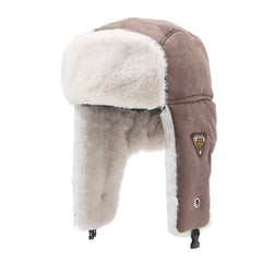 Stylish winter earflap hat in khaki colour