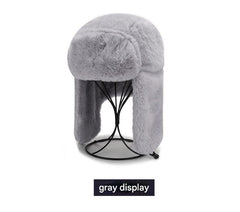 Stylish winter earflap hat in khaki colour