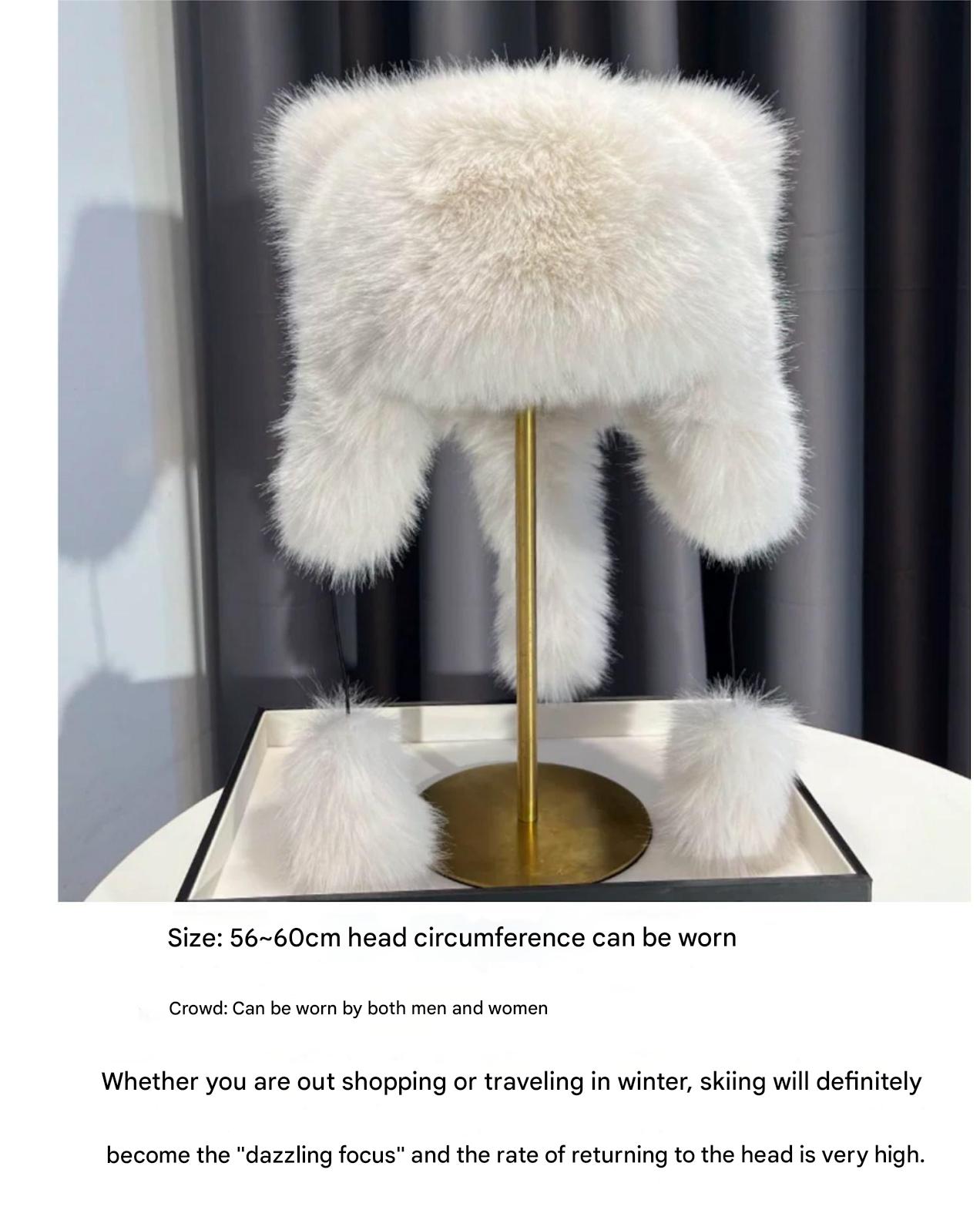 Cute plush winter hat with bear ears flat lay