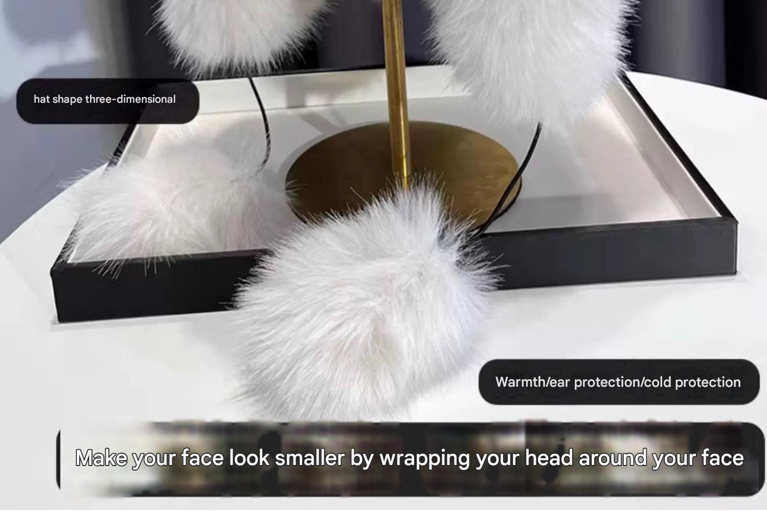 Cute plush winter hat with bear ears flat lay