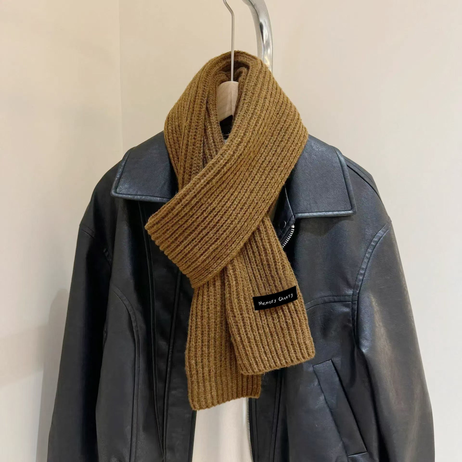 Warm knitted scarf for couples in beige colour