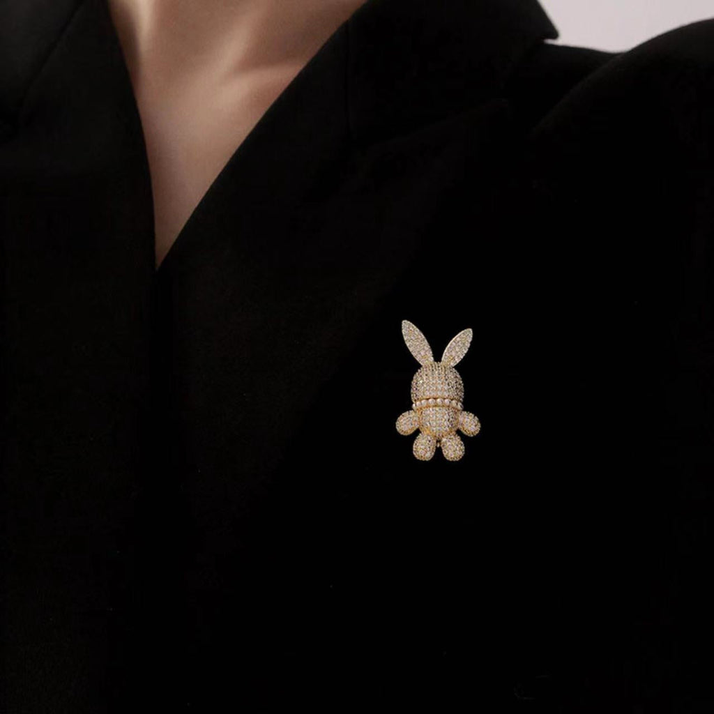 Cute Rabbit Brooch with Sparkling Crystals - Image 2