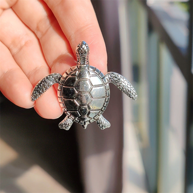 Vintage Rhinestone Turtle Pin close-up