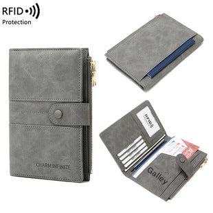 Close-up of multiple card slots in women's wallet