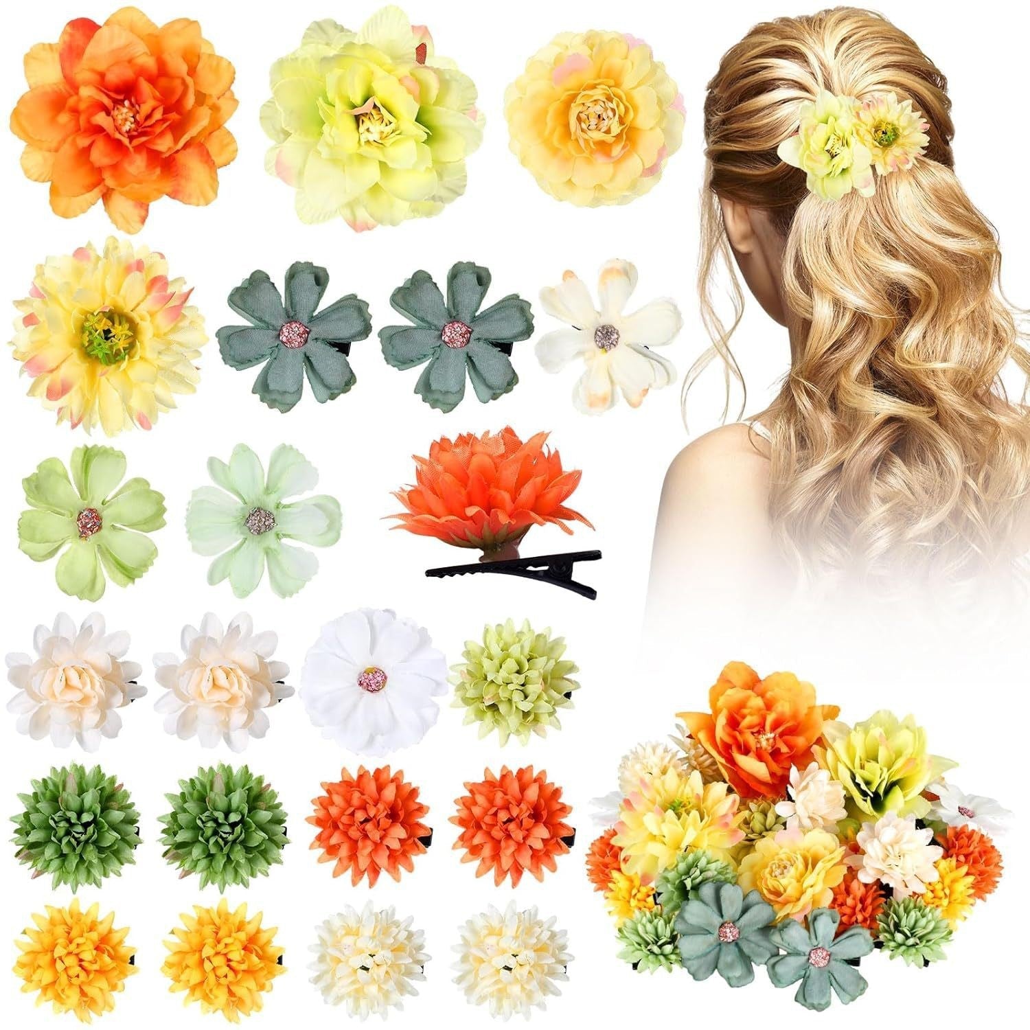 various floral hair clips in pastel colours
