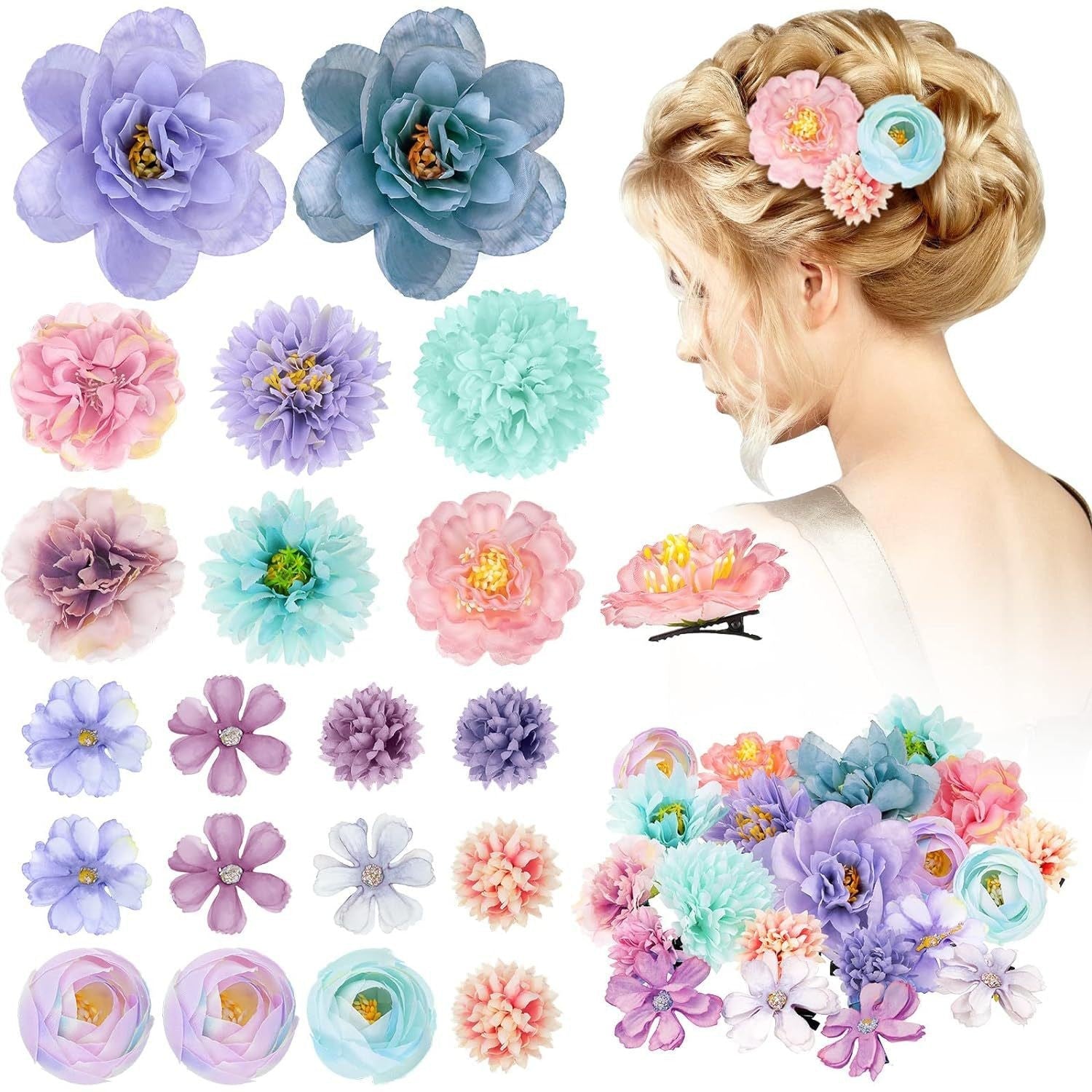 details of synthetic flowers on hair clip