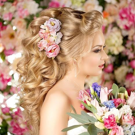 various floral hair clips in pastel colours