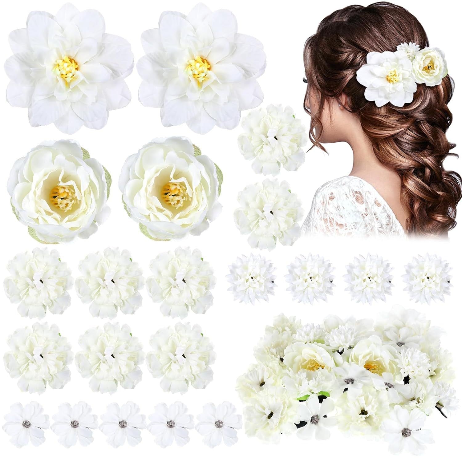 bride wearing elegant floral hair clip